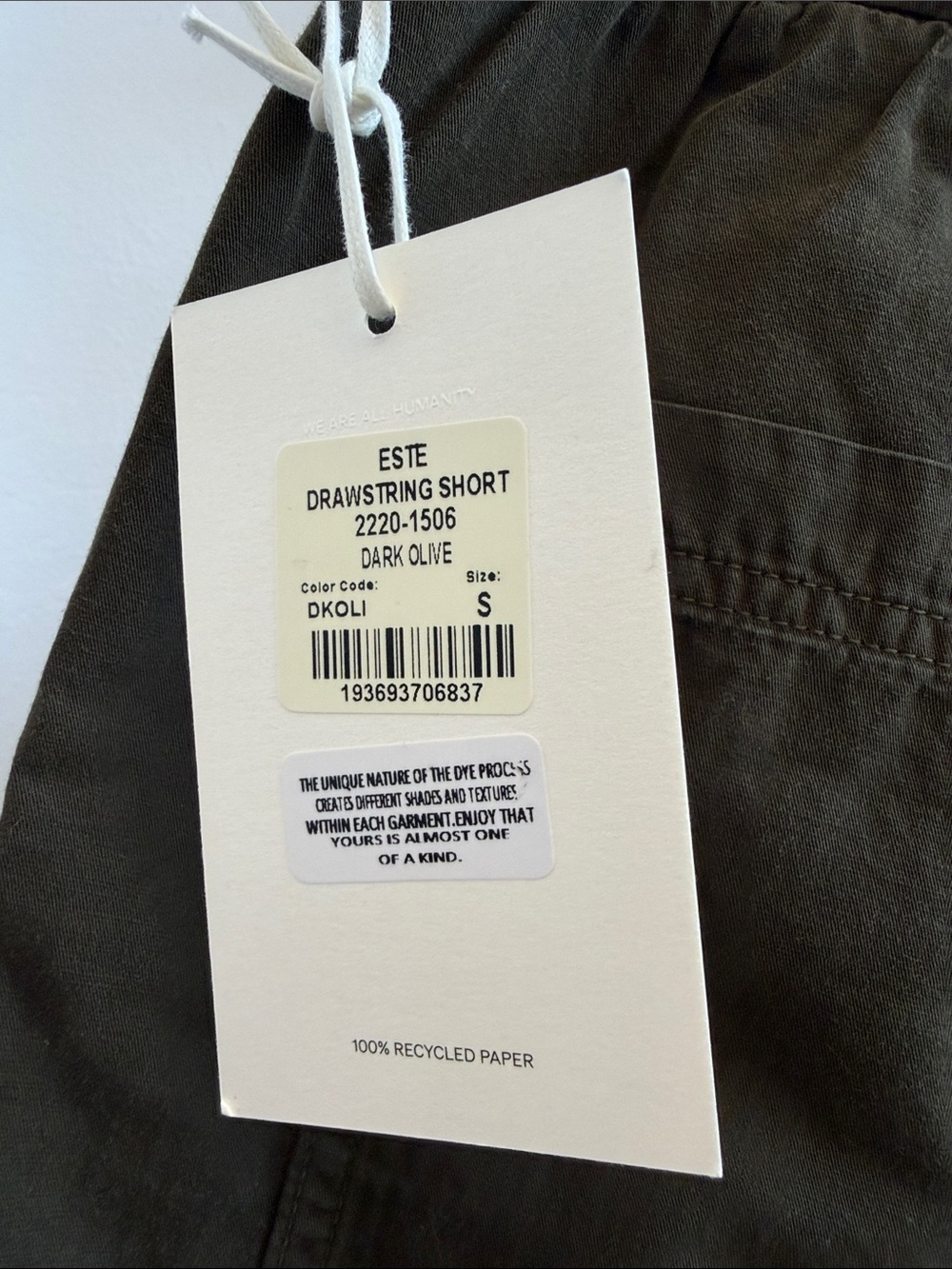 Citizens of Humanity Este Drawstring Shorts in Dark Olive. - Picture 3 of 3